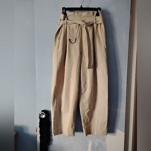 COS Tan Paper Bag Pleated Belted Waist Barrel Leg Pants 8